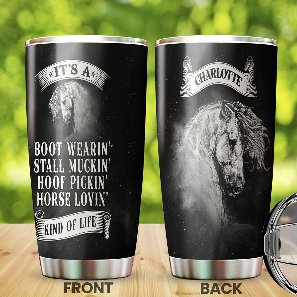 Camellia Personalized Horse It's A Boot Wearing Stainless Steel Tumbler - Double-Walled Insulation Vacumm Flask - Gift For Horse Lovers, Cowgirls, Cowboys, Perfect Christmas, Thanksgiving Gift