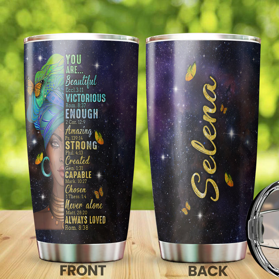Camellia Personalized Black Women Stainless Steel Tumbler - Double-Walled Insulation Vacumm Flask - Gift For Black Queen, International Women's Day, Hippie Girls 12