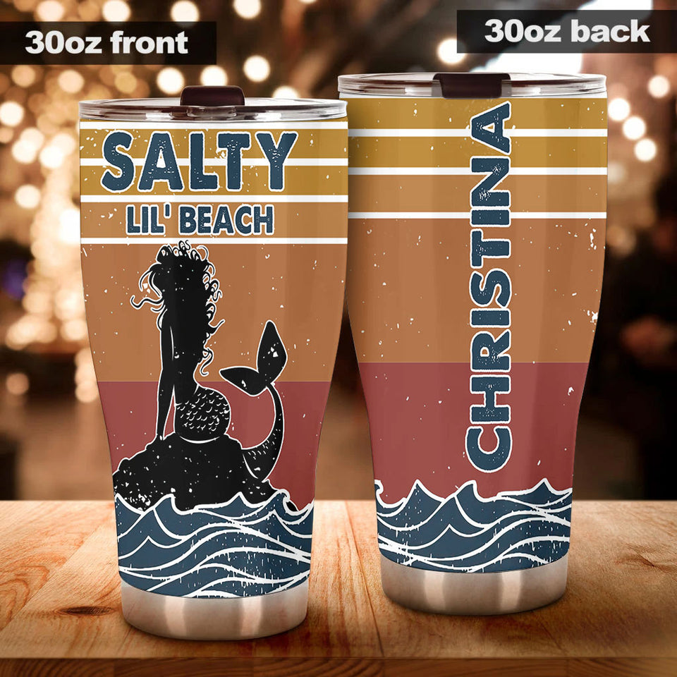 Camellia Personalized Mermaid Salty Lil' Beach Stainless Steel Tumbler-Double-Walled Insulation Travel Cup With Lid