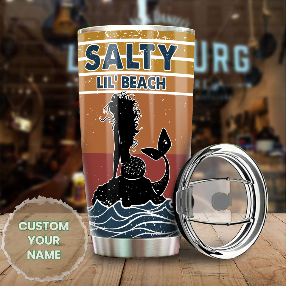 Camellia Personalized Mermaid Salty Lil' Beach Stainless Steel Tumbler-Double-Walled Insulation Travel Cup With Lid