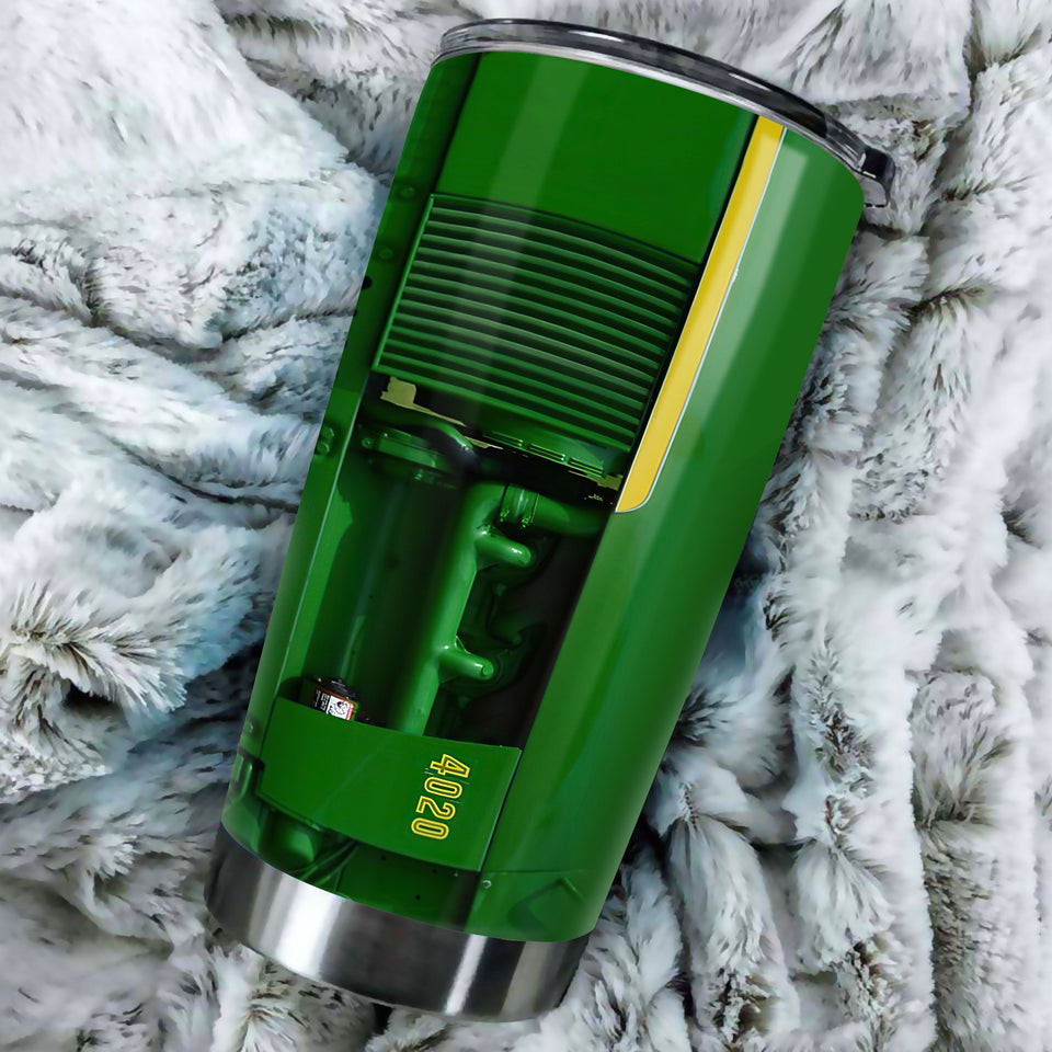 Camellia Personalized 3D Green Tractor Farmer Stainless Steel Tumbler - Customized Double-Walled Insulation Travel Thermal Cup With Lid