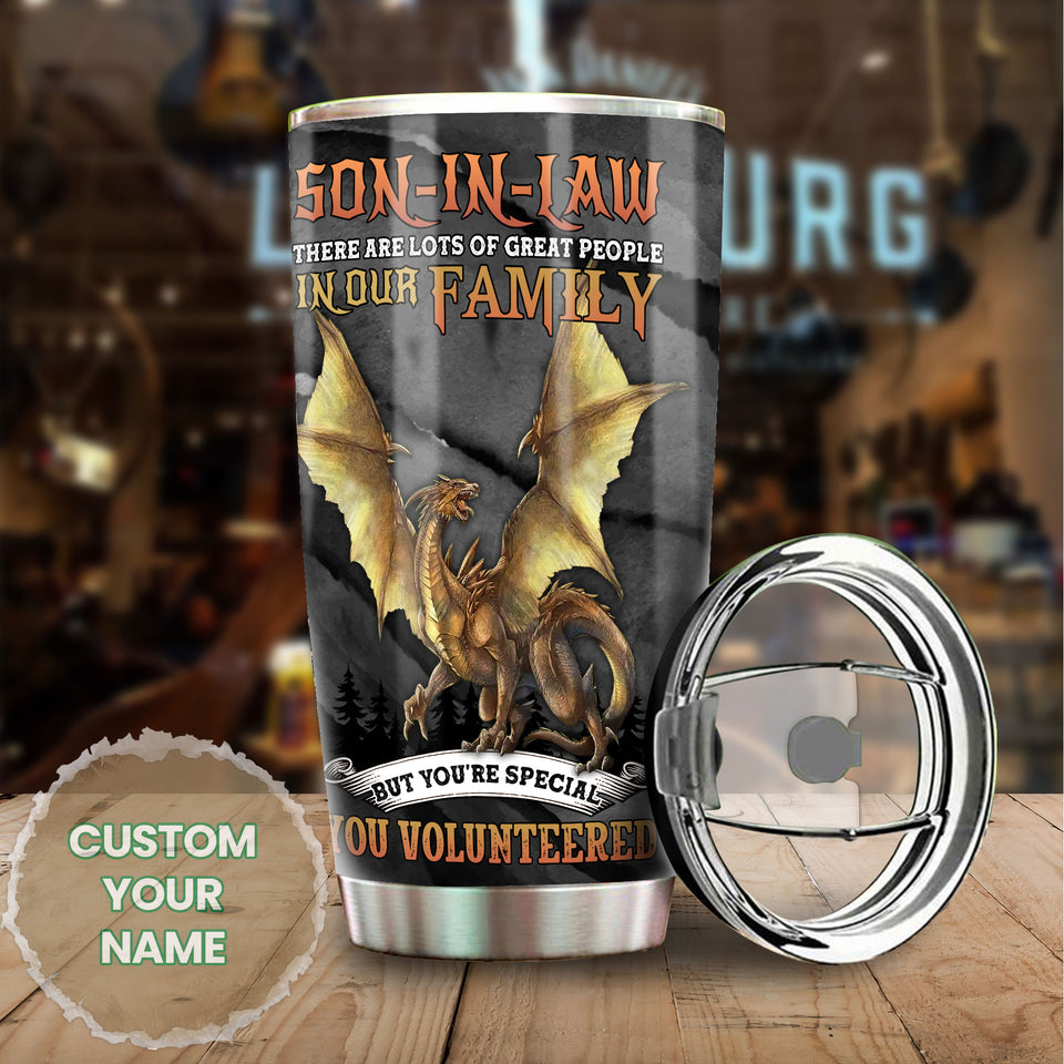 Camellia Personalized Dragon Son In Law You Are Special You Volunteered Stainless Steel Tumbler - Customized Double-Walled Insulation Travel Thermal Cup With Lid Gift For Dragon Lover Son