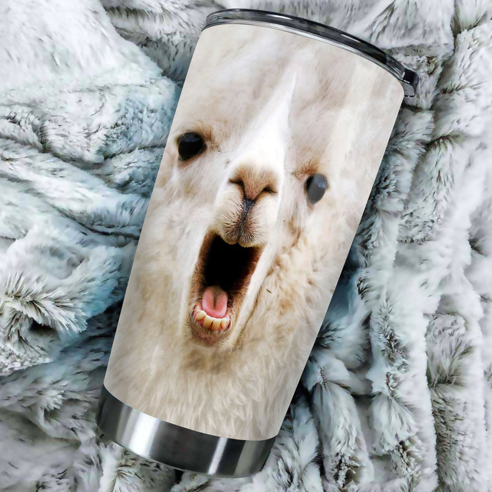 Camellia Personalized Cute white Camel Face Stainless Steel Tumbler-Double-Walled Insulation Travel Cup With Lid Gift For Animal Lover Camel Lover 02