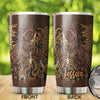 Camellia Personalized Horse Leather Style Stainless Steel Tumbler - Double-Walled Insulation Vacumm Flask - Gift For Horse Lovers, Cowgirls, Cowboys, Perfect Christmas, Thanksgiving Gift 05