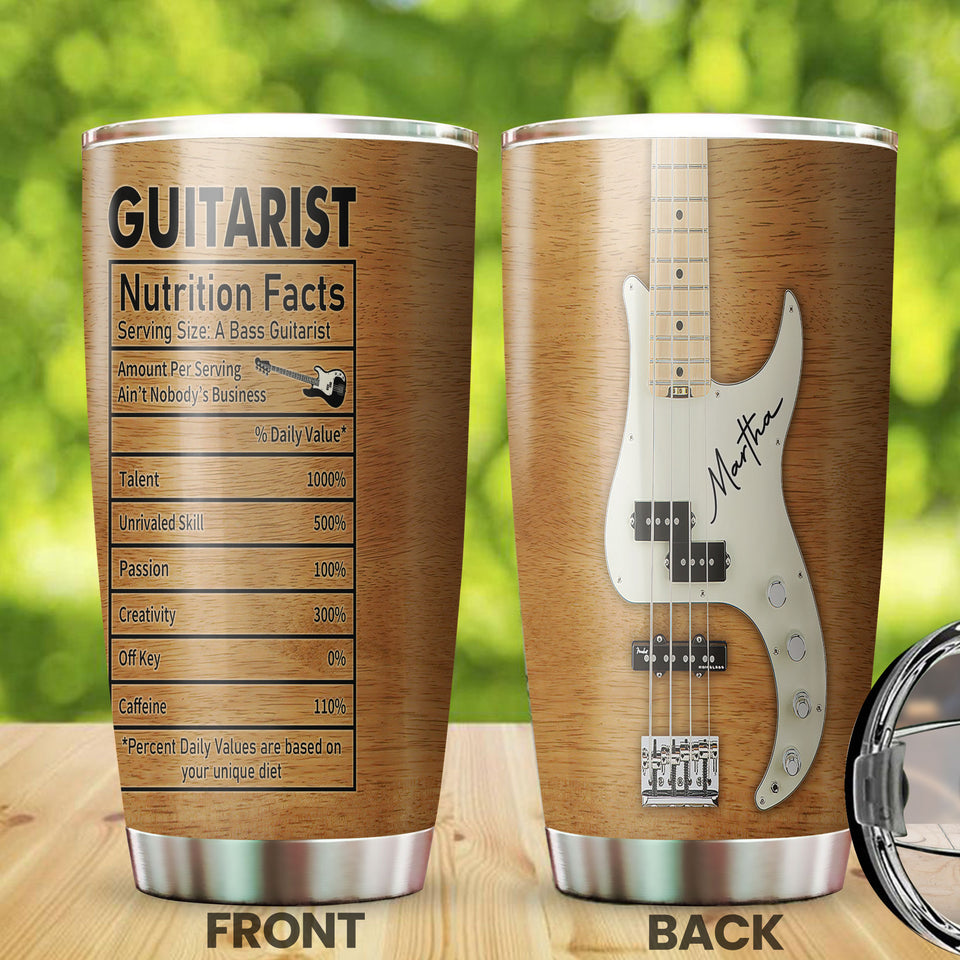 Camellia Personalized Bass Guitar Stainless Steel Tumbler - Double-Walled Insulation Vacumm Flask - Gift For Guitar Players, Guitar Lovers, Music Fans