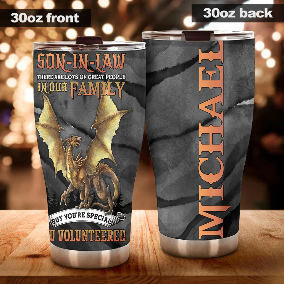 Camellia Personalized Dragon Son In Law You Are Special You Volunteered Stainless Steel Tumbler - Customized Double-Walled Insulation Travel Thermal Cup With Lid Gift For Dragon Lover Son