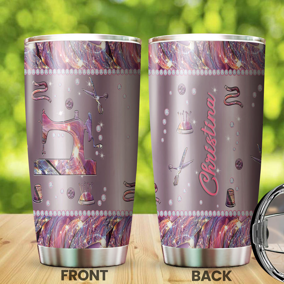 Camellia Personalized Mental Style Jewelry Sewing Stainless Steel Tumbler-Double-Walled Insulation Travel Cup With Lid