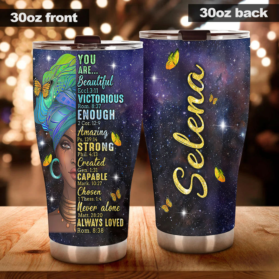 Camellia Personalized Black Women Stainless Steel Tumbler - Double-Walled Insulation Vacumm Flask - Gift For Black Queen, International Women's Day, Hippie Girls 12