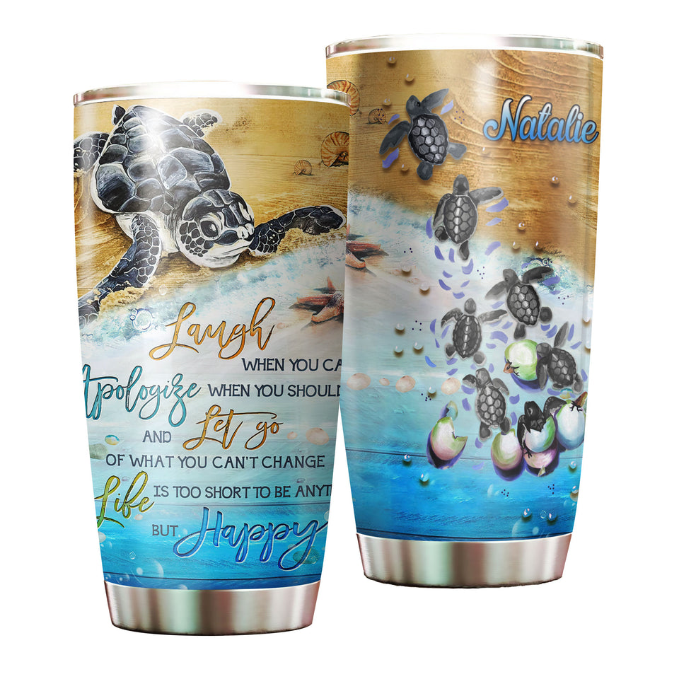 Camellia Personalized Laugh Love Life From Turtles Stainless Steel Tumbler-Double-Walled Insulation Travel Cup With Lid