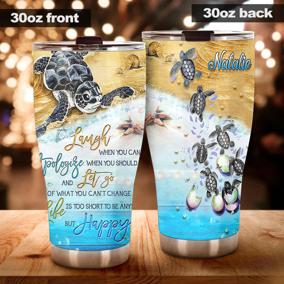 Camellia Personalized Laugh Love Life From Turtles Stainless Steel Tumbler-Double-Walled Insulation Travel Cup With Lid