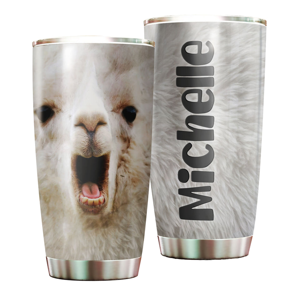 Camellia Personalized Cute white Camel Face Stainless Steel Tumbler-Double-Walled Insulation Travel Cup With Lid Gift For Animal Lover Camel Lover 02