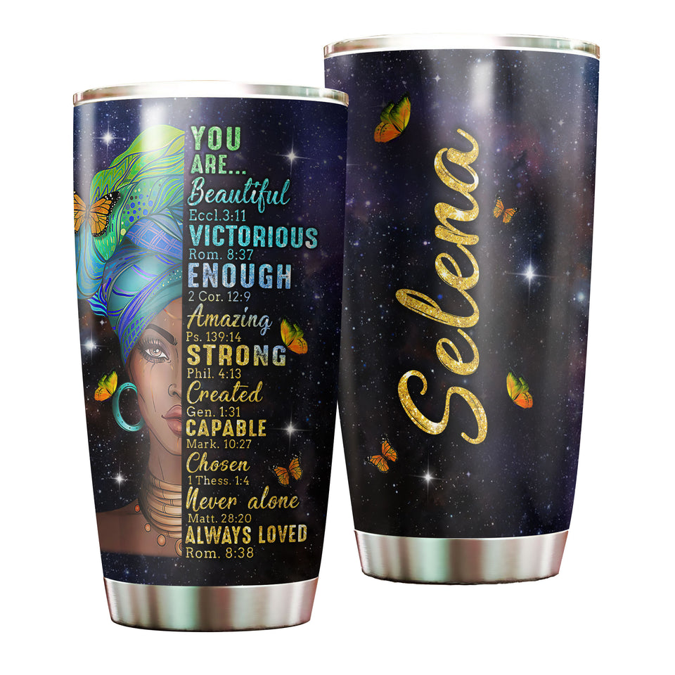Camellia Personalized Black Women Stainless Steel Tumbler - Double-Walled Insulation Vacumm Flask - Gift For Black Queen, International Women's Day, Hippie Girls 12
