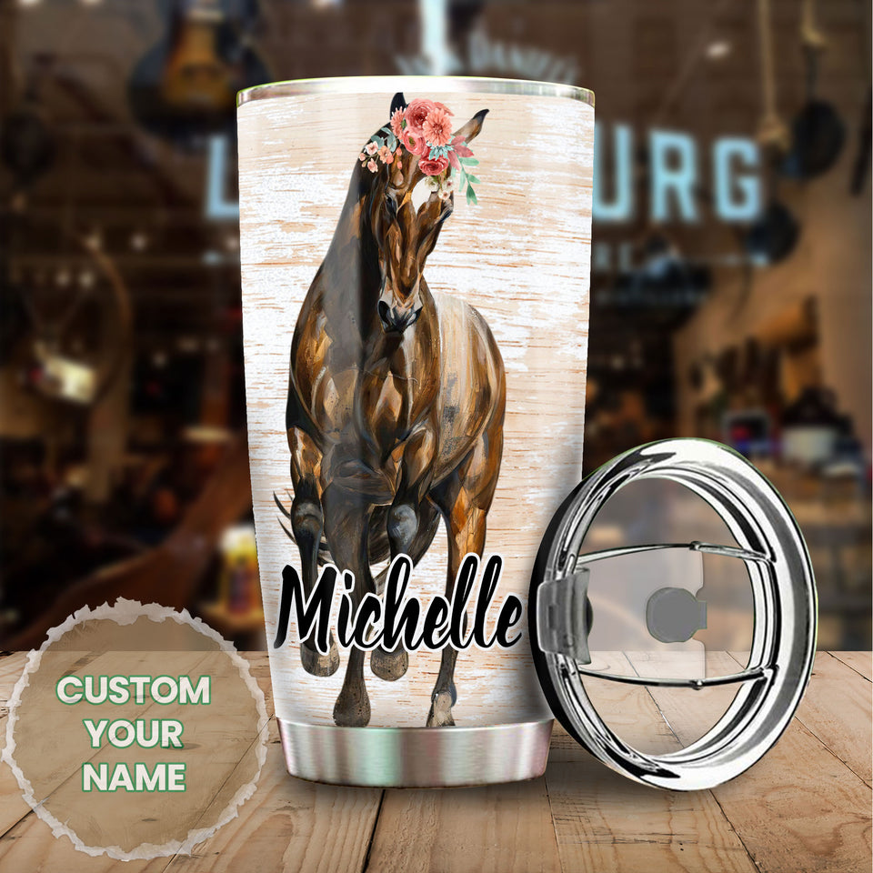 Camellia Personalized Horse Pot Head Stainless Steel Tumbler - Double-Walled Insulation Vacumm Flask - Gift For Horse Lovers, Cowgirls, Cowboys, Perfect Christmas, Thanksgiving Gift