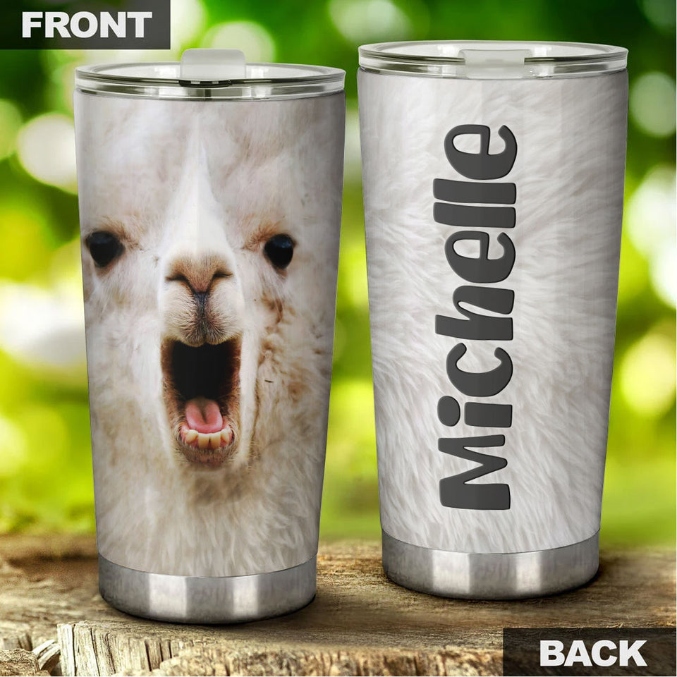 Camellia Personalized Cute white Camel Face Stainless Steel Tumbler-Double-Walled Insulation Travel Cup With Lid Gift For Animal Lover Camel Lover 02