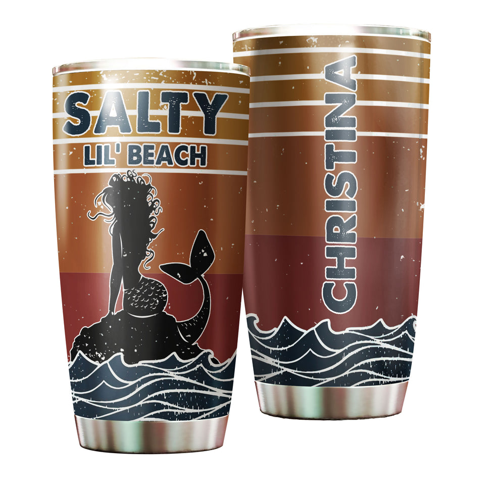 Camellia Personalized Mermaid Salty Lil' Beach Stainless Steel Tumbler-Double-Walled Insulation Travel Cup With Lid