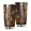 Camellia Personalized Horse Leather Style Stainless Steel Tumbler - Double-Walled Insulation Vacumm Flask - Gift For Horse Lovers, Cowgirls, Cowboys, Perfect Christmas, Thanksgiving Gift 05