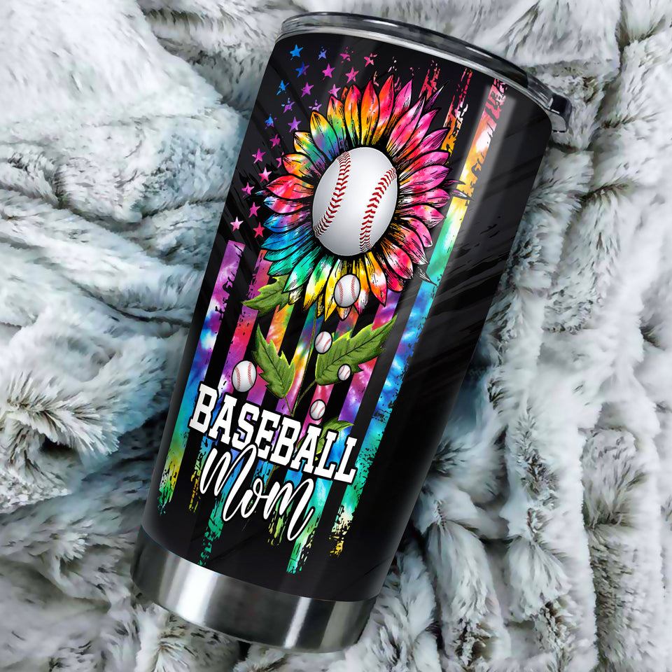 Camellia Persionalized 3D Baseball Mom Stainless Steel Tumbler - Customized Double - Walled Insulation Travel Thermal Cup With Lid Gift For Baseball Player