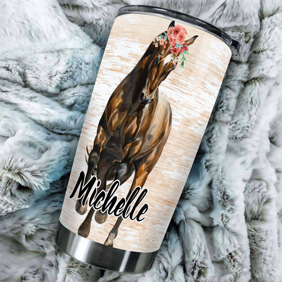 Camellia Personalized Horse Pot Head Stainless Steel Tumbler - Double-Walled Insulation Vacumm Flask - Gift For Horse Lovers, Cowgirls, Cowboys, Perfect Christmas, Thanksgiving Gift