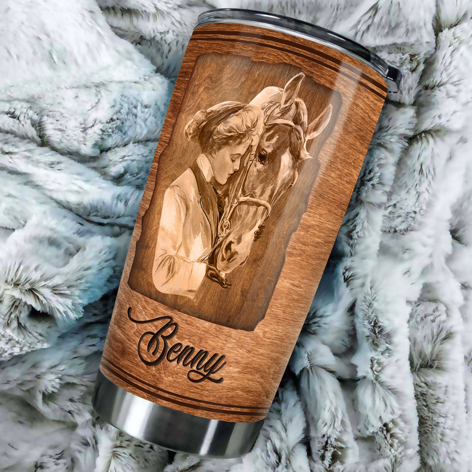 Camellia Personalized Horse Hoof Prints Stainless Steel Tumbler - Double-Walled Insulation Vacumm Flask - Gift For Horse Lovers, Cowgirls, Cowboys, Perfect Christmas, Thanksgiving Gift