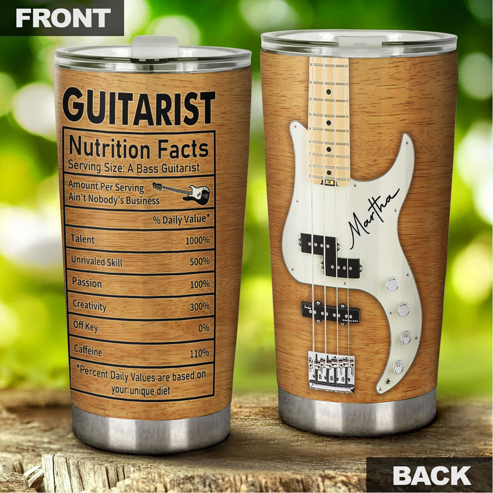 Camellia Personalized Bass Guitar Stainless Steel Tumbler - Double-Walled Insulation Vacumm Flask - Gift For Guitar Players, Guitar Lovers, Music Fans