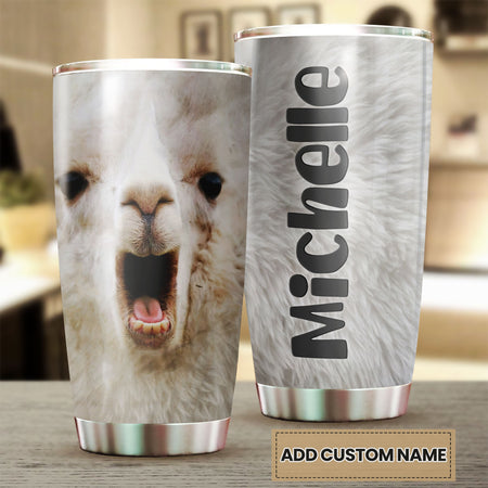 Camellia Personalized Cute white Camel Face Stainless Steel Tumbler-Double-Walled Insulation Travel Cup With Lid Gift For Animal Lover Camel Lover 02