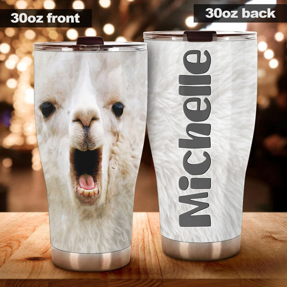 Camellia Personalized Cute white Camel Face Stainless Steel Tumbler-Double-Walled Insulation Travel Cup With Lid Gift For Animal Lover Camel Lover 02