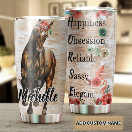 Camellia Personalized Horse Pot Head Stainless Steel Tumbler - Double-Walled Insulation Vacumm Flask - Gift For Horse Lovers, Cowgirls, Cowboys, Perfect Christmas, Thanksgiving Gift