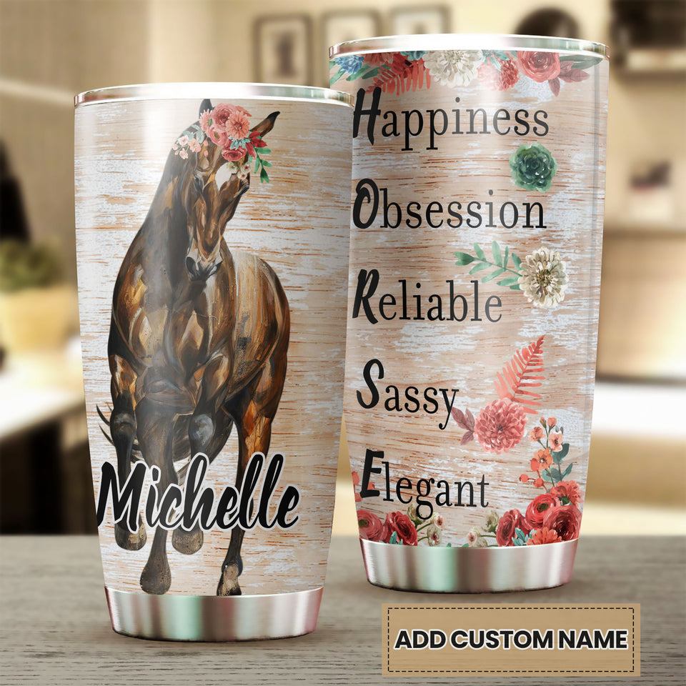 Camellia Personalized Horse Pot Head Stainless Steel Tumbler - Double-Walled Insulation Vacumm Flask - Gift For Horse Lovers, Cowgirls, Cowboys, Perfect Christmas, Thanksgiving Gift