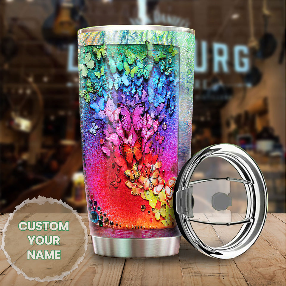 Camellia Personalized A Colourful Flock Of Butterflies Stainless Steel Tumbler - Double-Walled Insulation Vacumm Flask - For Thanksgiving, Memorial Day, Christians, Christmas Gift