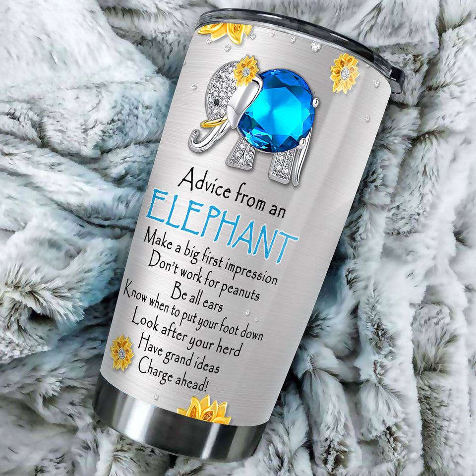 Camellia Personalized Diamond Elephant Advice Stainless Steel Tumbler-Thermal Flask Travel Therma Cup With Lid