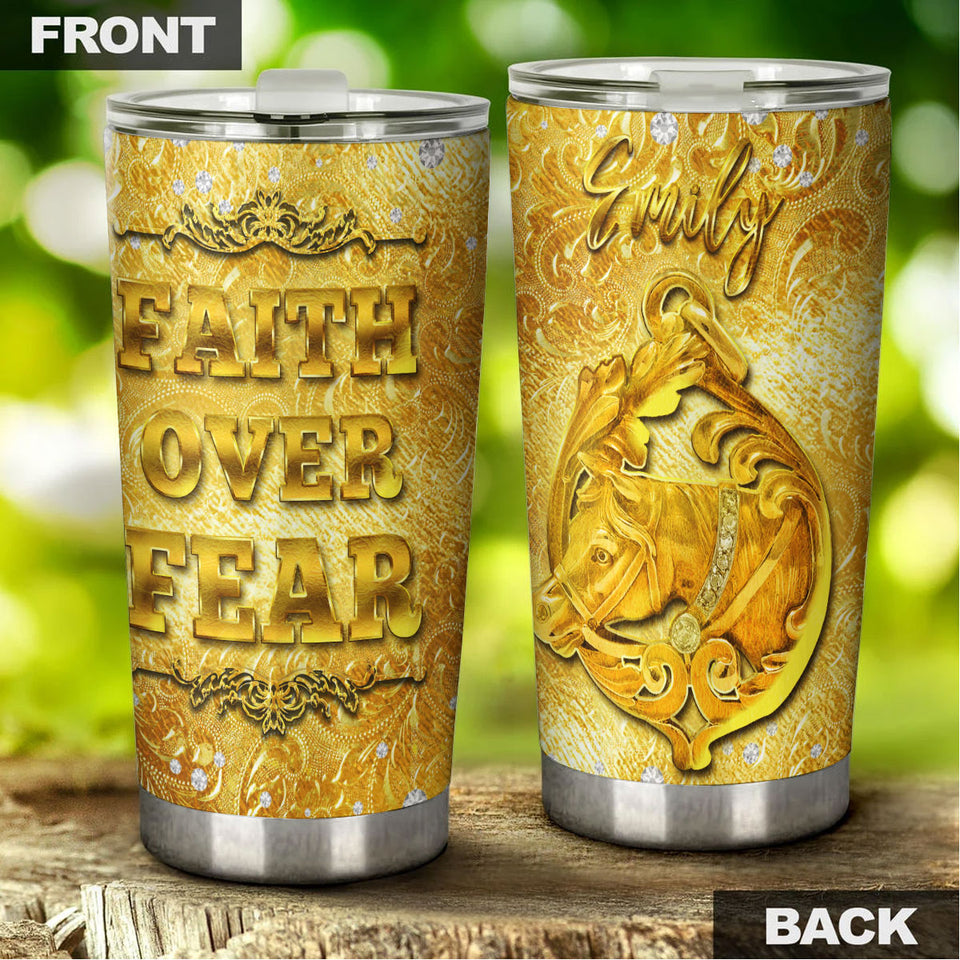 Camellia Personalized Horse Gold Style Stainless Steel Tumbler - Double-Walled Insulation Vacumm Flask - Gift For Horse Lovers, Cowgirls, Cowboys, Perfect Christmas, Thanksgiving Gift