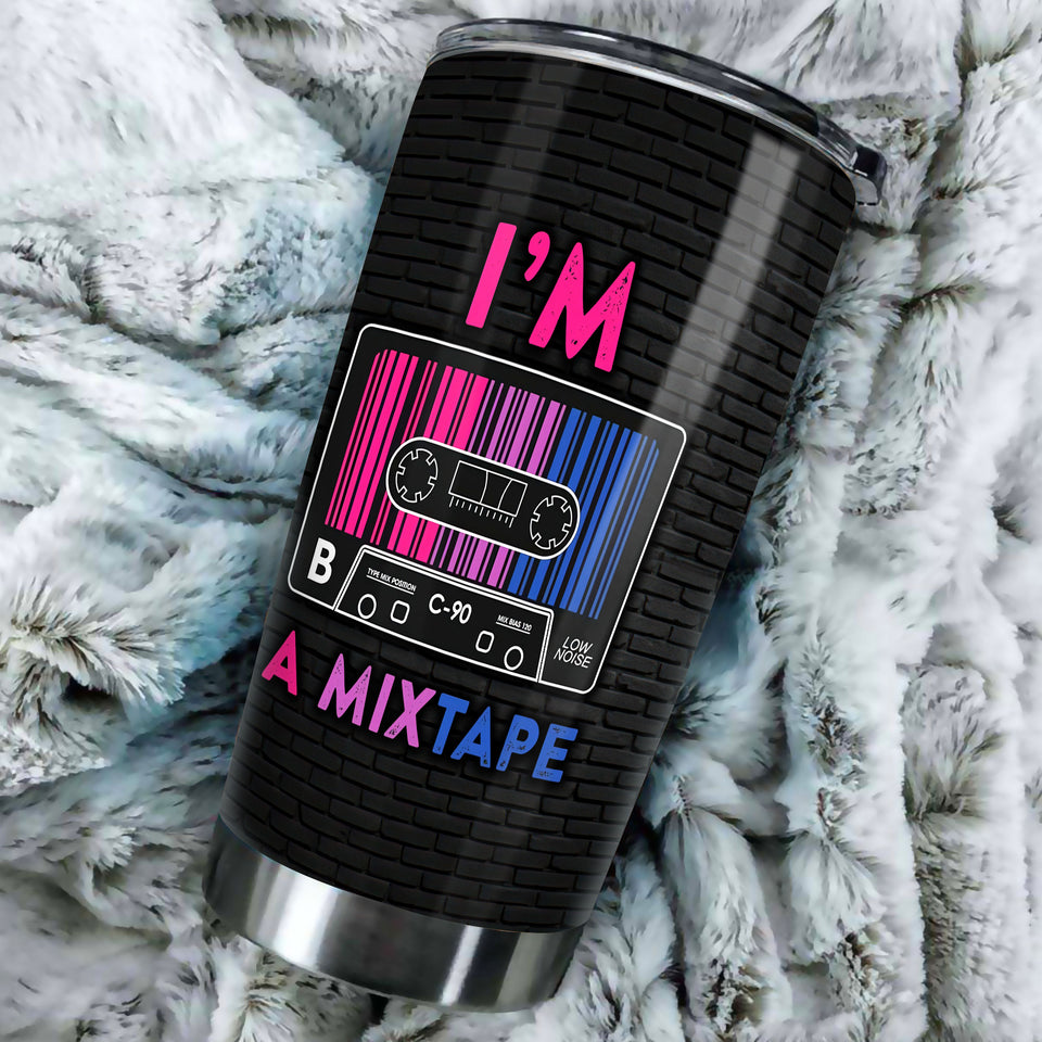 Camellia Personalized Bisexual Mixtape Pride Stainless Steel Tumbler - Double-Walled Insulation Vacumm Flask - Gift For LGBT, LGBTQ+, Bisexual
