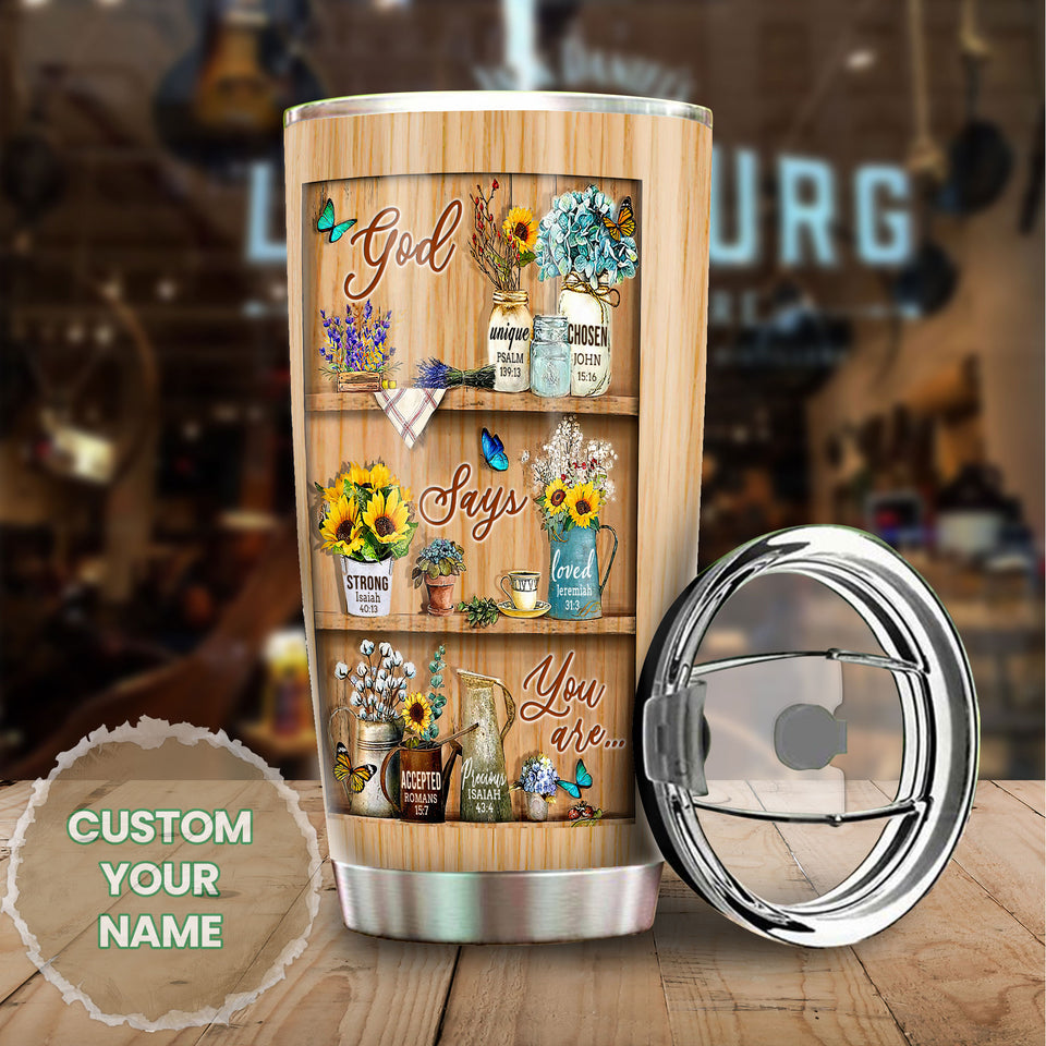 Camellia Personalized Butterfly God Says You Are Stainless Steel Tumbler-Double-Walled Travel Therma Cup With Lid