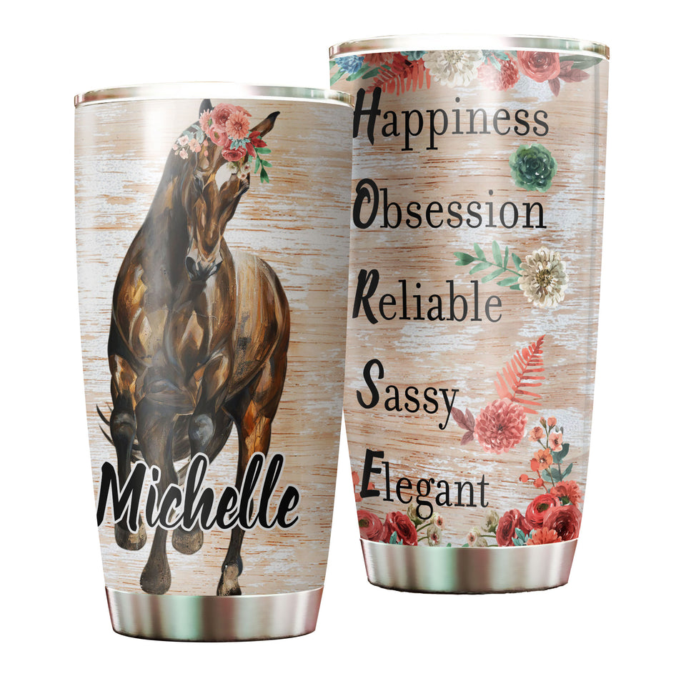 Camellia Personalized Horse Pot Head Stainless Steel Tumbler - Double-Walled Insulation Vacumm Flask - Gift For Horse Lovers, Cowgirls, Cowboys, Perfect Christmas, Thanksgiving Gift