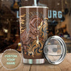 Camellia Personalized Horse Leather Style Stainless Steel Tumbler - Double-Walled Insulation Vacumm Flask - Gift For Horse Lovers, Cowgirls, Cowboys, Perfect Christmas, Thanksgiving Gift 05