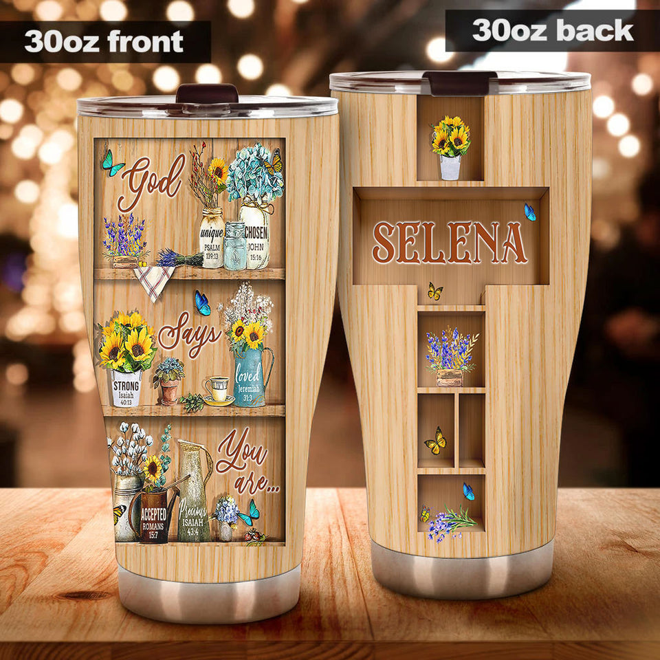 Camellia Personalized Butterfly God Says You Are Stainless Steel Tumbler-Double-Walled Travel Therma Cup With Lid