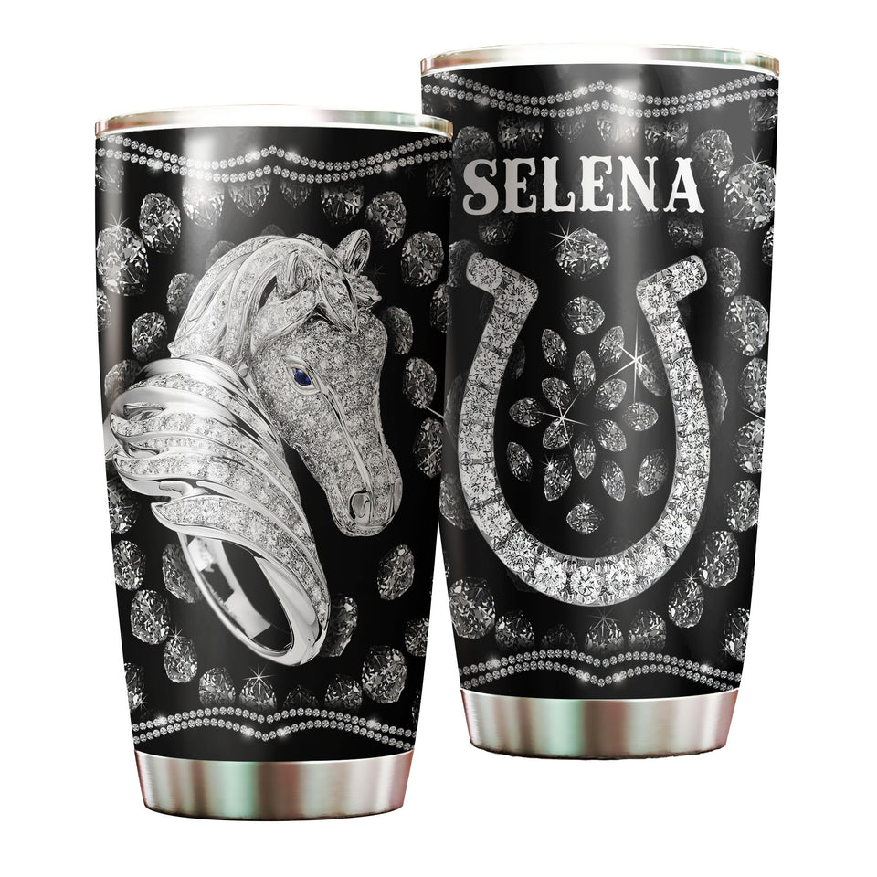 Camellia Personalized Horse Jewelry Style Stainless Steel Tumbler - Double-Walled Insulation Vacumm Flask - Gift For Horse Lovers, Cowgirls, Cowboys, Perfect Christmas, Thanksgiving Gift