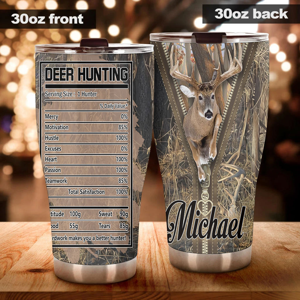 Camellia Personalized 3D Deer Hunting Stainless Steel Tumbler - Customized Double-Walled Insulation Travel Thermal Cup With Lid Gift For Deer Lover
