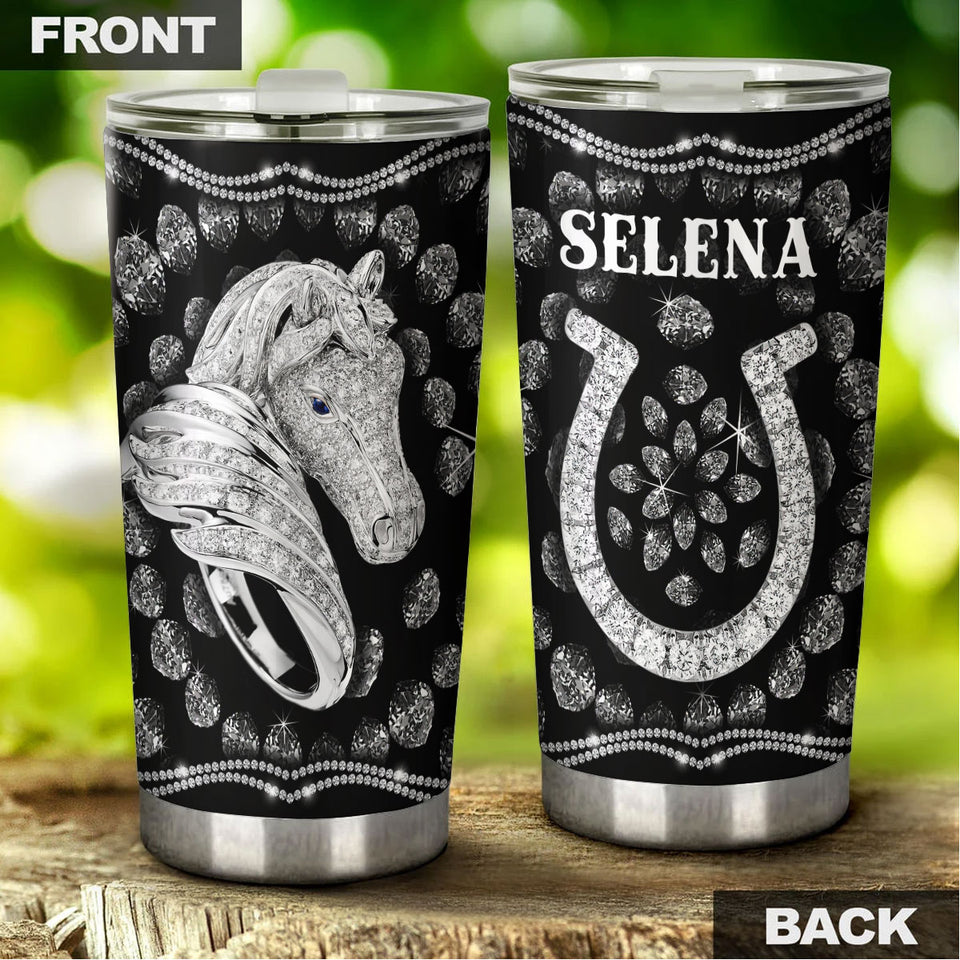 Camellia Personalized Horse Jewelry Style Stainless Steel Tumbler - Double-Walled Insulation Vacumm Flask - Gift For Horse Lovers, Cowgirls, Cowboys, Perfect Christmas, Thanksgiving Gift
