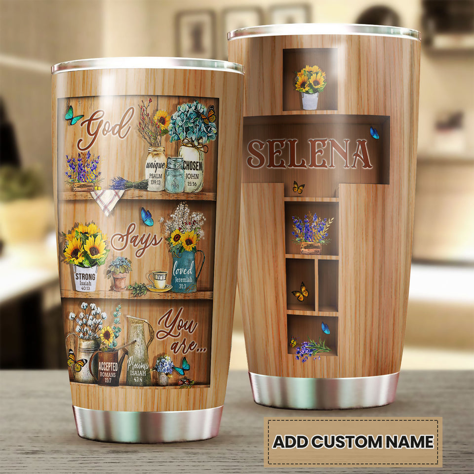 Camellia Personalized Butterfly God Says You Are Stainless Steel Tumbler-Double-Walled Travel Therma Cup With Lid