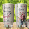 Camellia Personalized Dragonfly Flowers Dear God Thank You For This Beautiful Life Stainless Steel Tumbler - Customized Double-Walled Insulation Travel Thermal Cup With Lid Gift For Christian