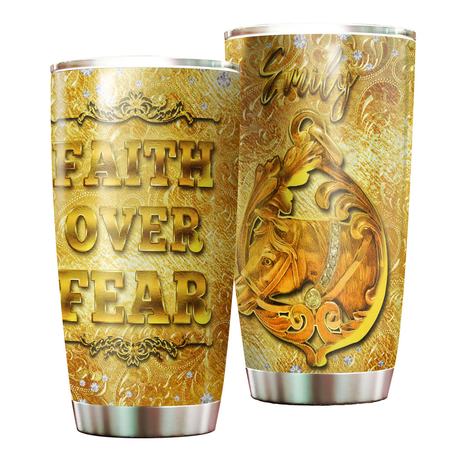 Camellia Personalized Horse Gold Style Stainless Steel Tumbler - Double-Walled Insulation Vacumm Flask - Gift For Horse Lovers, Cowgirls, Cowboys, Perfect Christmas, Thanksgiving Gift