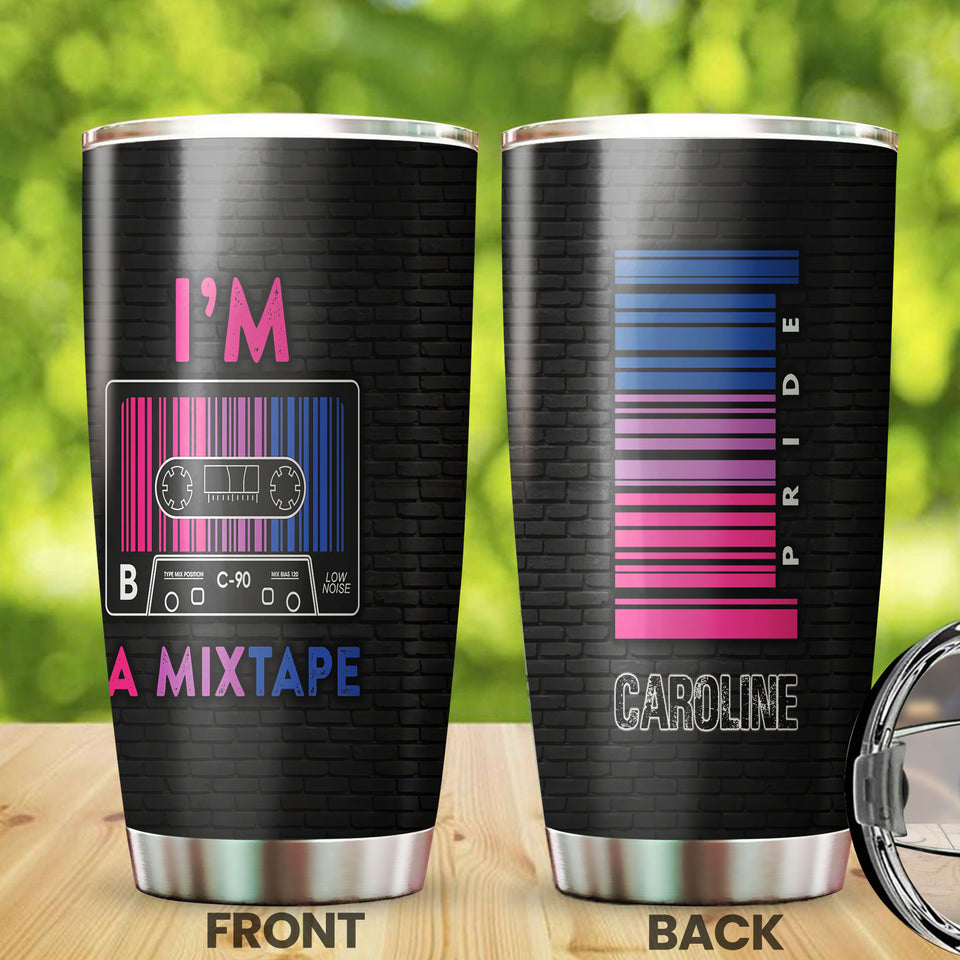 Camellia Personalized Bisexual Mixtape Pride Stainless Steel Tumbler - Double-Walled Insulation Vacumm Flask - Gift For LGBT, LGBTQ+, Bisexual