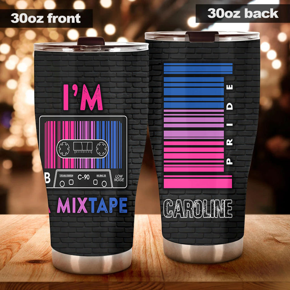 Camellia Personalized Bisexual Mixtape Pride Stainless Steel Tumbler - Double-Walled Insulation Vacumm Flask - Gift For LGBT, LGBTQ+, Bisexual