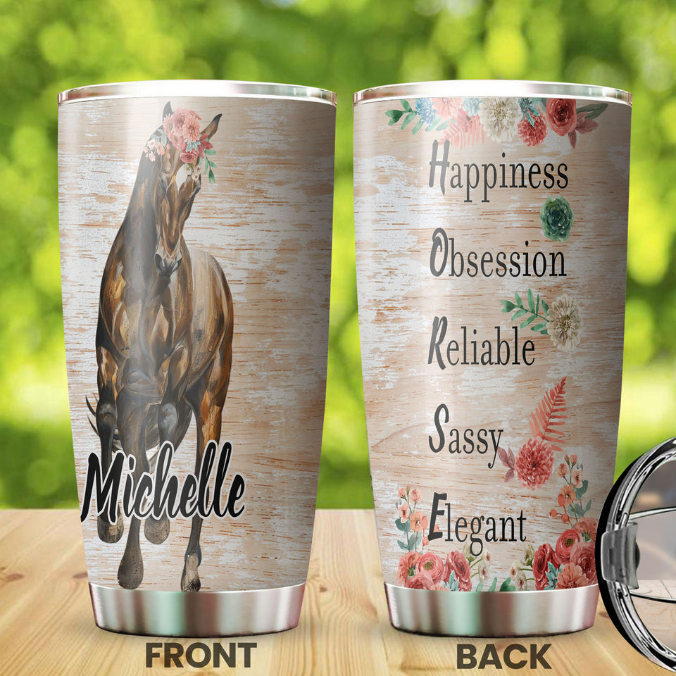 Camellia Personalized Horse Pot Head Stainless Steel Tumbler - Double-Walled Insulation Vacumm Flask - Gift For Horse Lovers, Cowgirls, Cowboys, Perfect Christmas, Thanksgiving Gift