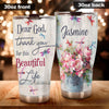 Camellia Personalized Dragonfly Flowers Dear God Thank You For This Beautiful Life Stainless Steel Tumbler - Customized Double-Walled Insulation Travel Thermal Cup With Lid Gift For Christian