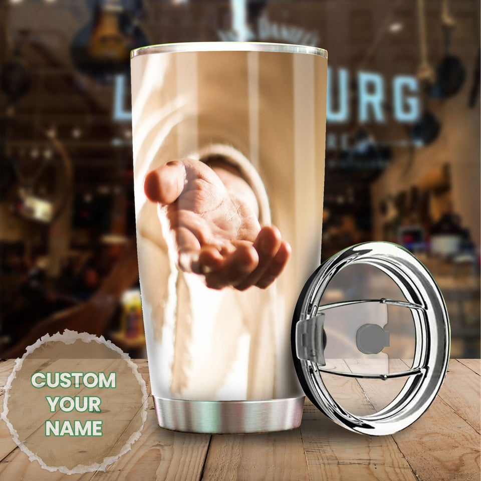 Camellia Personalized Faith Jesus Right Hand Stainless Steel Tumbler-Thermal Flask Travel Therma Cup With Lid