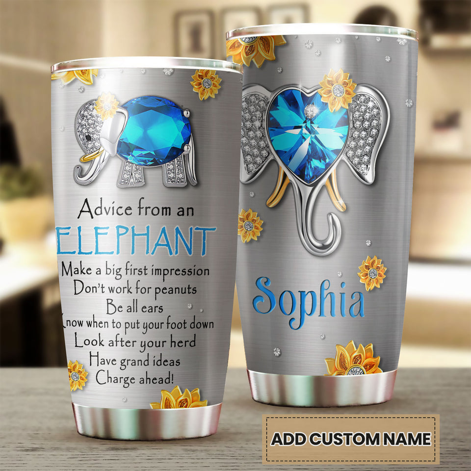 Camellia Personalized Diamond Elephant Advice Stainless Steel Tumbler-Thermal Flask Travel Therma Cup With Lid