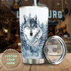 Camellia Persionalized 3D Wolf In Forest Stainless Steel Tumbler - Customized Double - Walled Insulation Travel Thermal Cup With Lid Gift For Wolf Lover