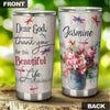 Camellia Personalized Dragonfly Flowers Dear God Thank You For This Beautiful Life Stainless Steel Tumbler - Customized Double-Walled Insulation Travel Thermal Cup With Lid Gift For Christian